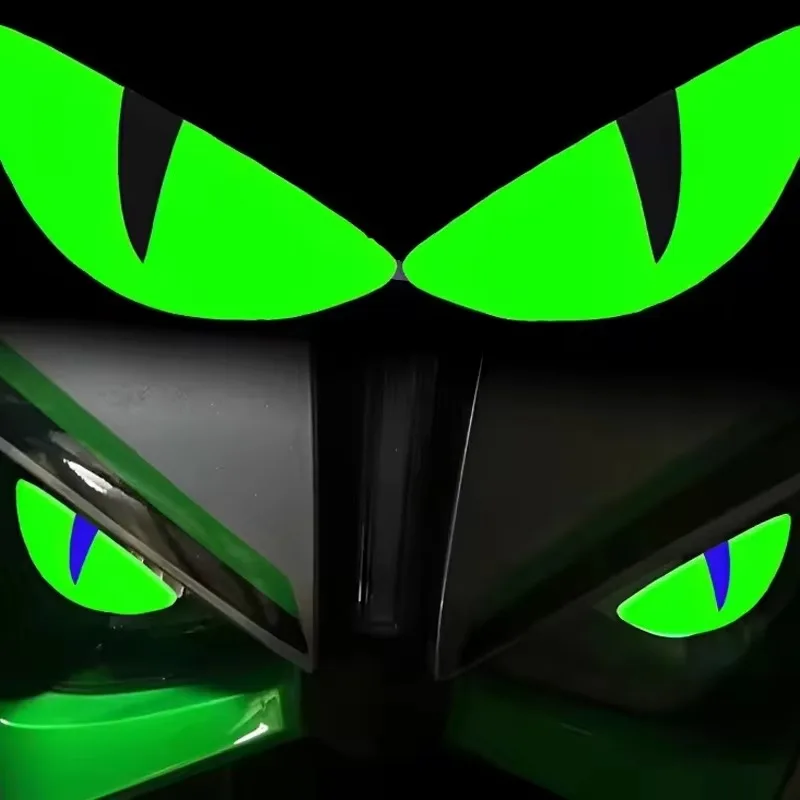 Par de pegatinas luminosas de ojo de diablo para coche, motocicleta, vehículo eléctrico, calcomanía reflectante, pegamento de goteo, estilo impermeable, brillo nocturno, 7x25cm
