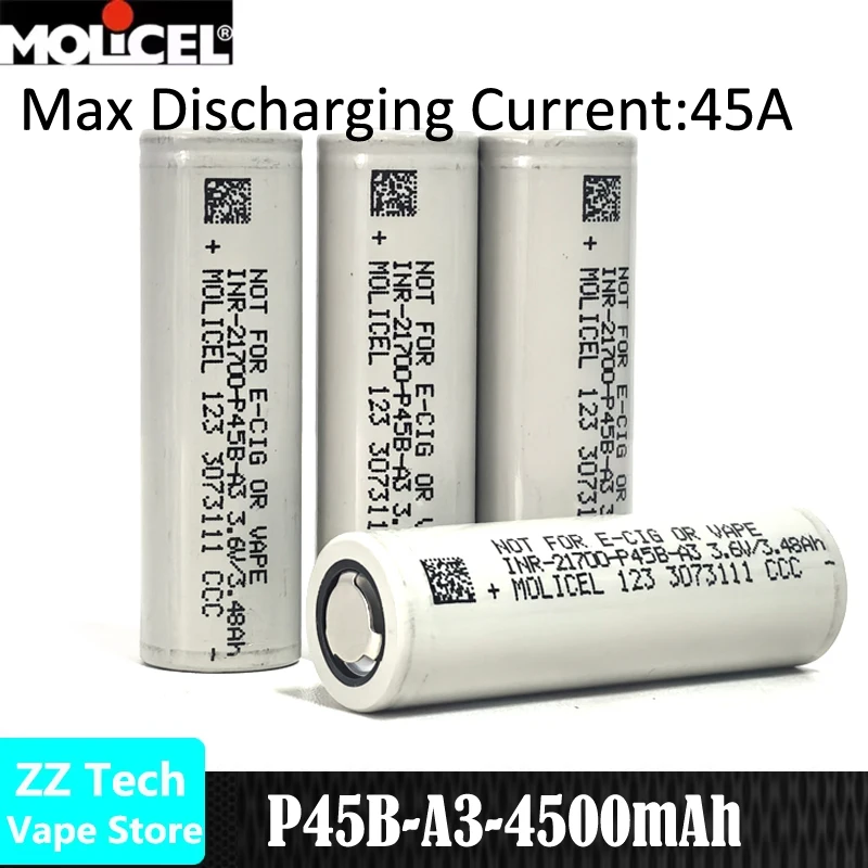 Batterie originale Molicel INR21700 de qualité A3, P45B A3, 4500mAh, 45a, 3.7V, faible impédance