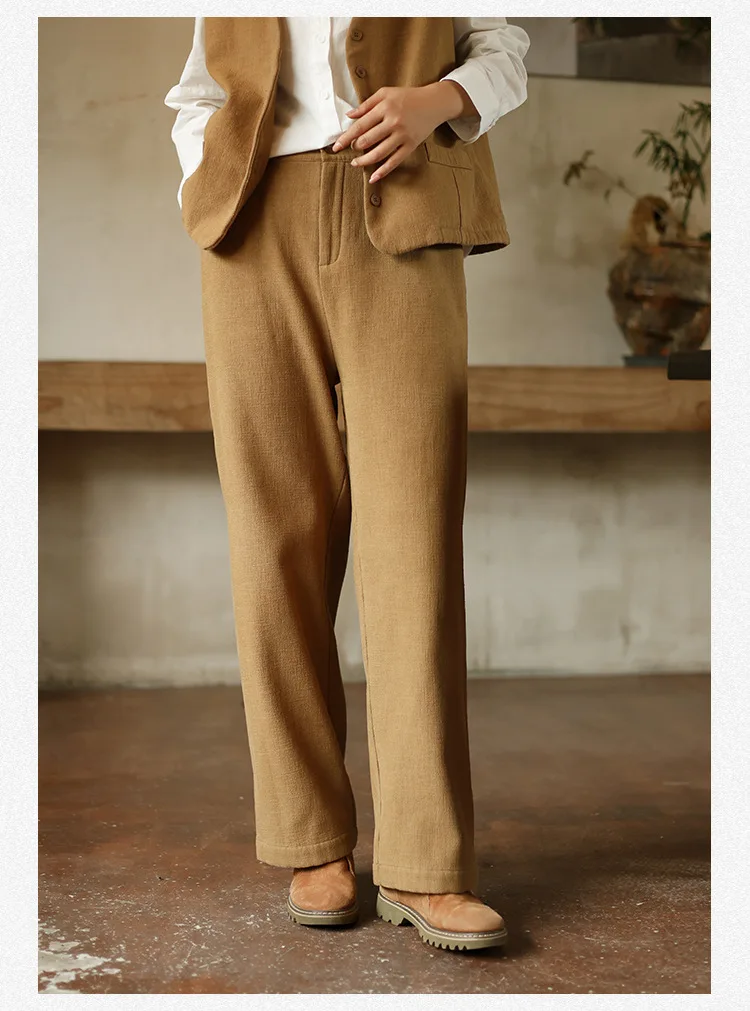

Women's Cotton-Linen Blend Trousers High-Waisted Slimming Thickened Casual Trousers Featuring Retro Chinese Style