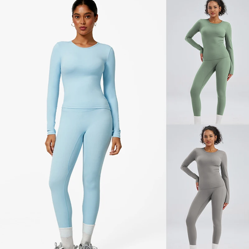 2PCS Yoga Set Women's Sportswear Yoga Clothes Fitness Long Sleeve Tracksuits Sports Suit Gym Top High Waist Leggings Women Sets