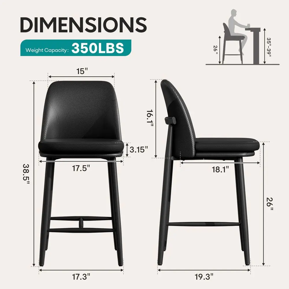 

Bar Stools Set of 4, holstered Counter Height Bar Stools, 26 Inch Modern Counter Stools with Back, Textured LeatherampFabric,
