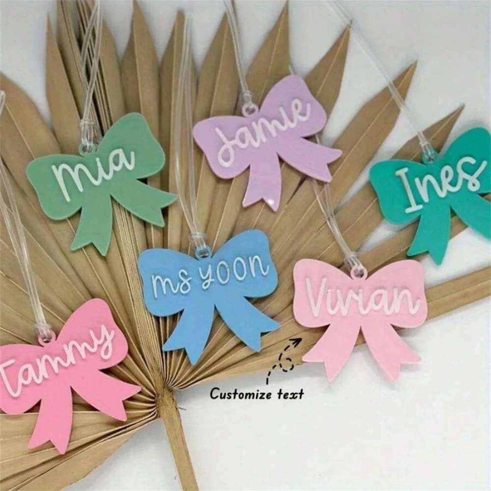 Personalized Acrylic Bearty Bow-knot Shape Custom Name Keychain DIY Letter 3D Nameplate Colored Backpack Car Keyring llaveros