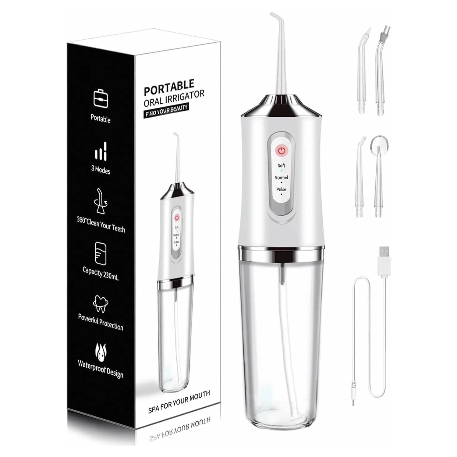 Water Flosser Cordless Teeth Cleaner Water Dental Flosser with 3 Modes 4 Jets Rechargeable IPX7 Waterproof for Travel Home