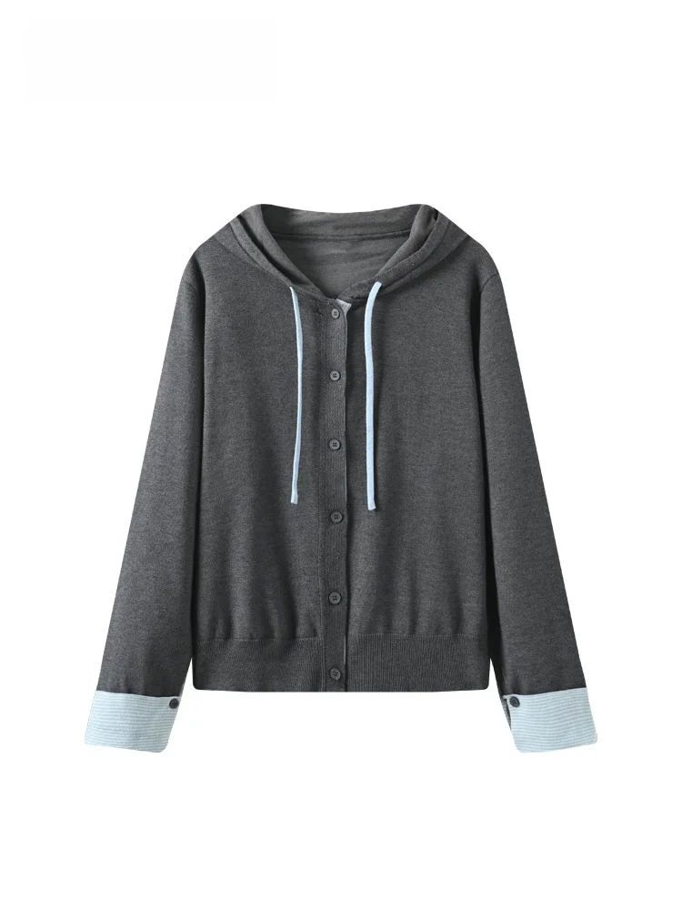 

Loose Fit Long Sve Knitted Hoodie for plus Size Women Spring Faion Slimming Younger Looking Casual Comfortable Top