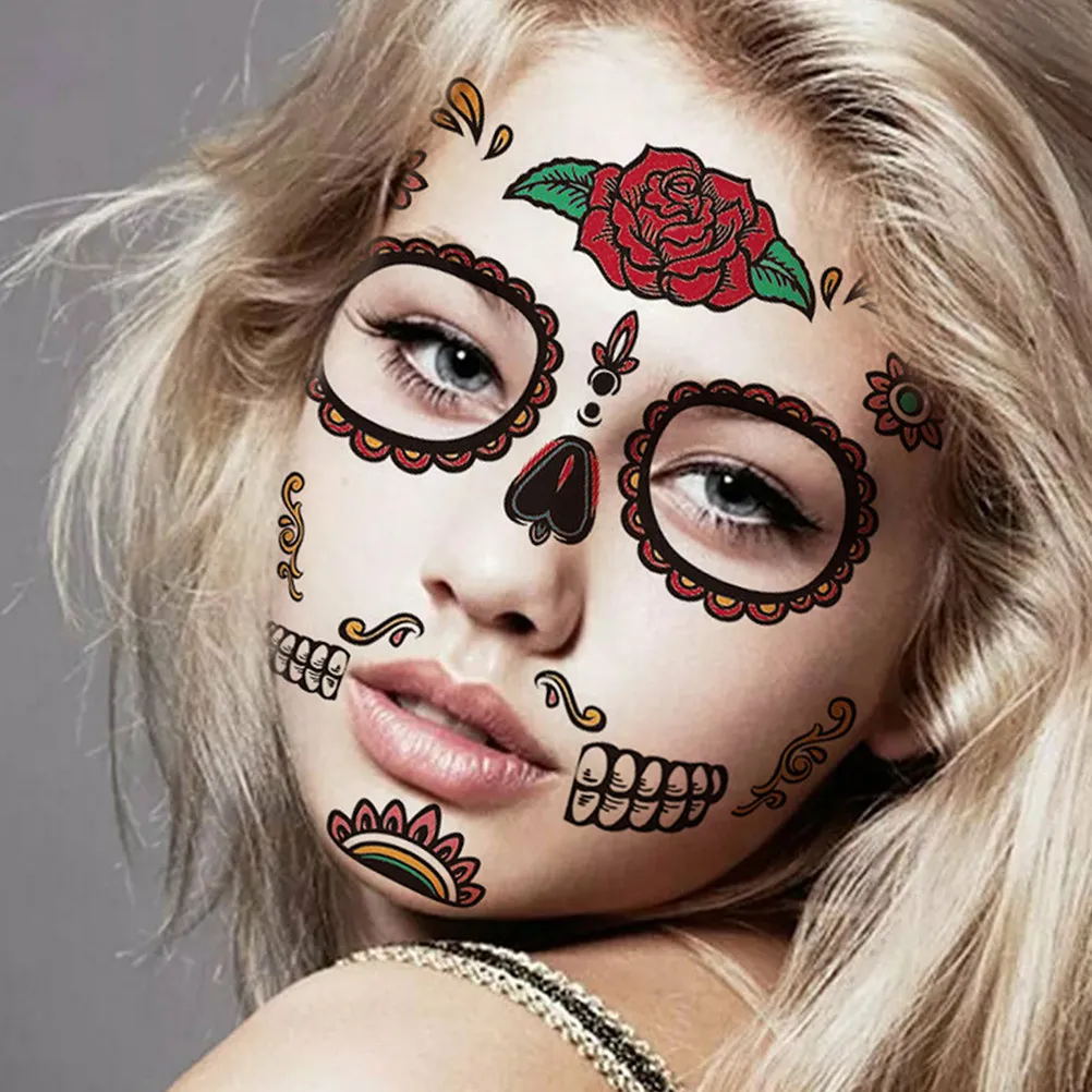 

6 шт. наклеек для лица, временные татуировки, маскарадные наклейки на лоб, многоразовые, безопасные для кожи, для макияжа глаз, на Хэллоуин