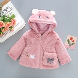 Baby Girl Clothes Cute Rabbit Ears Plush Baby Jacket Autumn Winter Warm Hooded Girls Coat Christmas Little Princess Outerwear