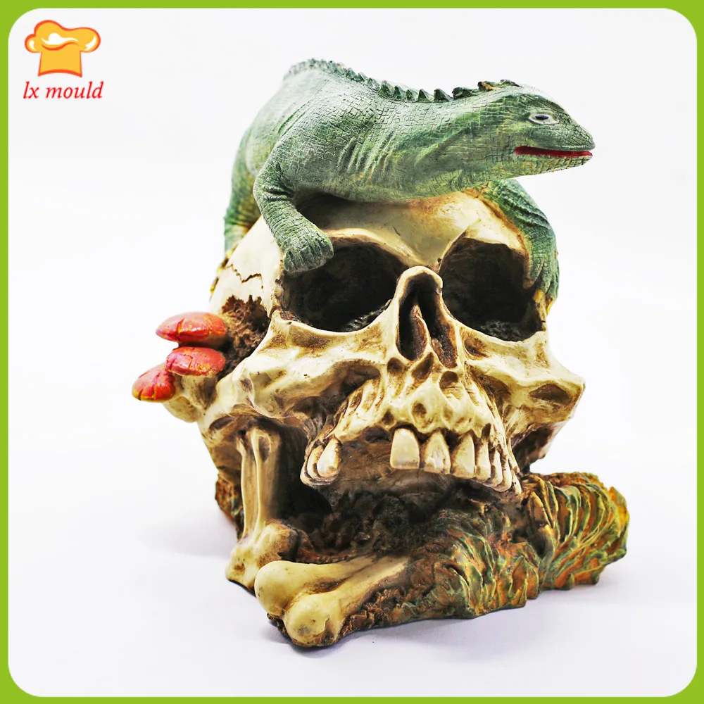 3D Skull Lizard Candle Mold Holder Reusable Nonstick Silicone Mould Resin Craft DIY