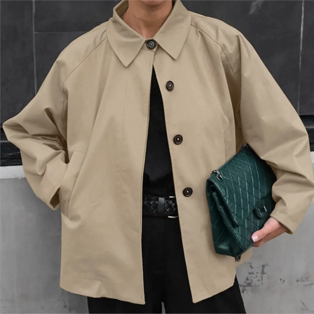 

Workwear Trench Coat Khaki Lapel Fashionable Loose Mid-length Coat Spring Autumn New French Women's Commuter Top Manteau Femme