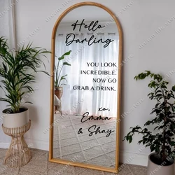 Hello Darling Wedding Vinyl Stickers Grab A Drink Custom Name Wedding Decal Selfie Mirror Sticker Welcome Sign