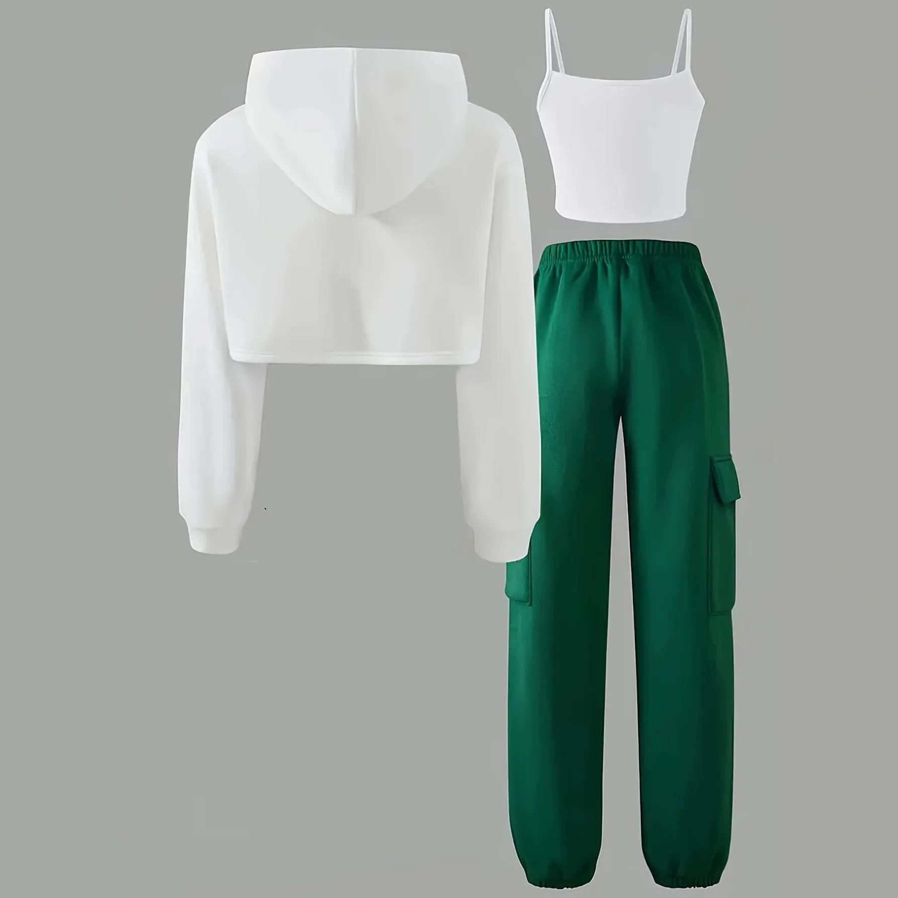 2026 Autumn Winter Girls Children Set Teenager Letters Crop Top Hooded + Ankle Cargo Pant Trouser Tracksuit 4 6 8 10 12 14 Year