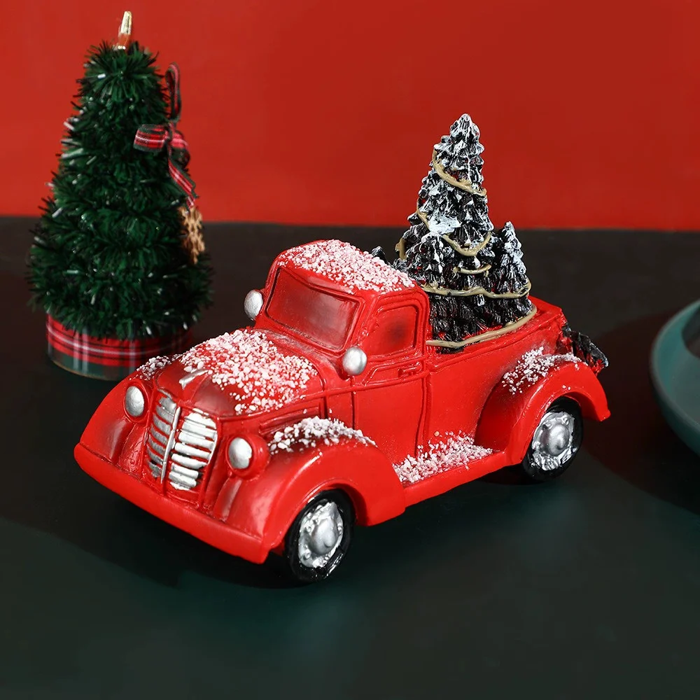 

Christmas Red Truck Resin Ornament Festive Car Pulling Tree Tabletop Decor Home Christmas Festival Decoration Gifts For Friend