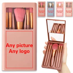 5 Pcs Customized Photo with Mirror Makeup Brush Kit Women Cosmetic Brush Set with Case Organizer Picture Personalized Pattern