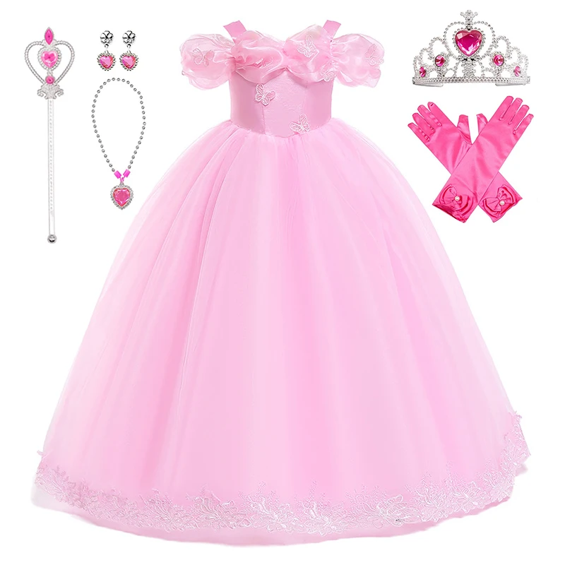 Cinderella Blue Pink Dress Girl Carnival Party Gown Cosplay Costumes And Accessories Summer Clothing Kid Birthday Princess Dress