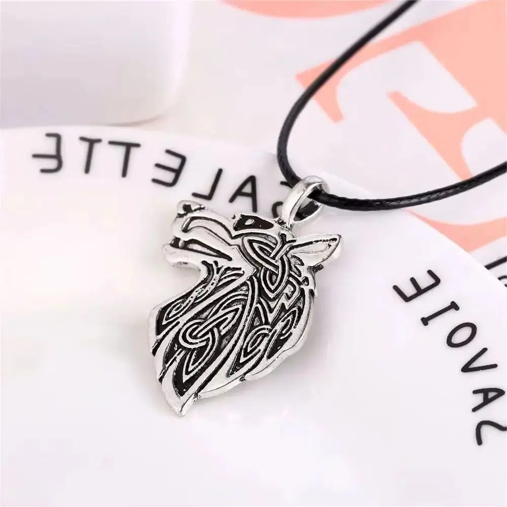 Norse Viking Necklace Norse Fox Triquetra Fenrir Animal Teen Wolf Head Necklace Men Jewelry Pendant Supernatural Amulet Knot