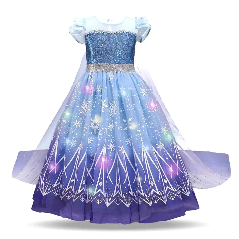 Girls LED Light Up Elsa Snow Long Sleeve Dress Children Queen Halloween Carnival Party Princess Costume