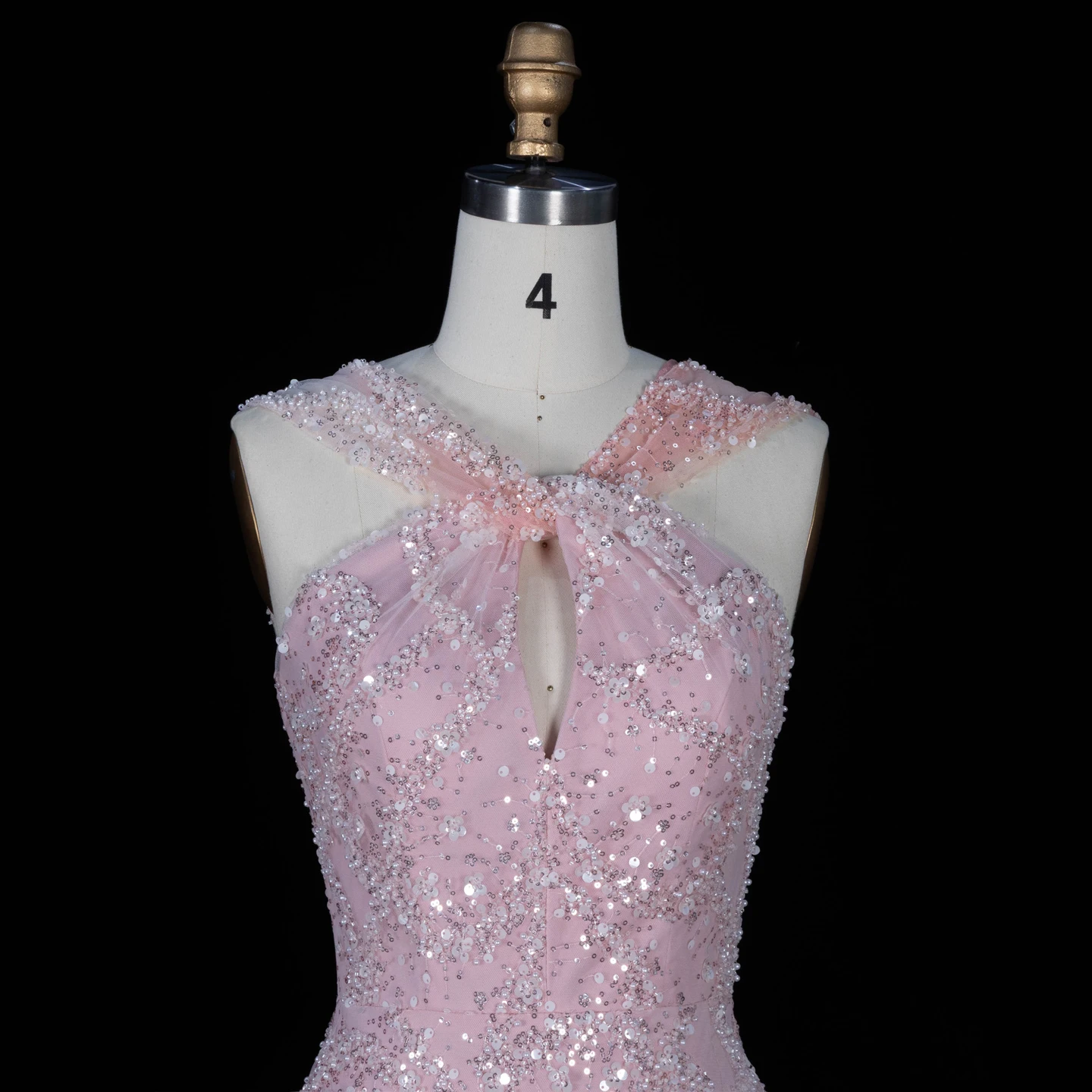 Sharon Said 2026 Neues Abendkleid in Farbverlauf Rosa mit Perlen, gedrehtem Neckholder, A-Linie, Dubai Arabisches Damen-Abendkleid SS709 Maßanfertigung – Detail 18