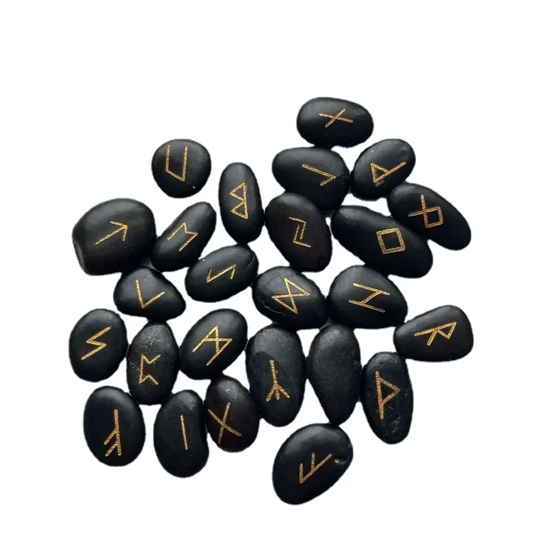 

25Pcs Natural Rune kit Black Runes Stones Divination Fortune-telling Meditation Occultism Altar Prop Wicca Witchcraft supplies