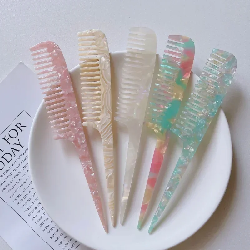 Long Handle Pointed Tail Comb Anti-static Hairdressing Comb Barber Comb High Quality Korean Simple Marble Texture Acetate Plate