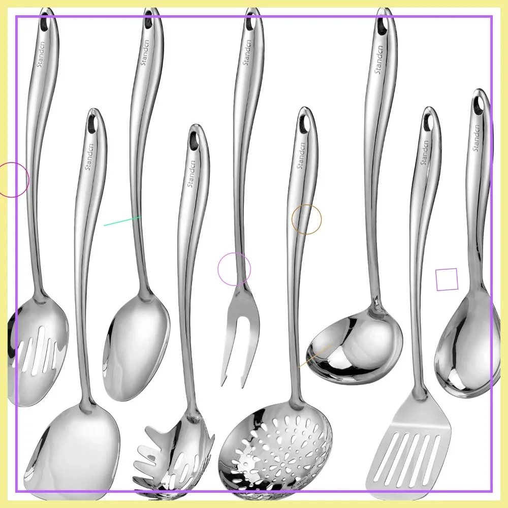 

9-Piece Stainless Steel Kitchen Utensil Set - Spoons, Forks, Spatulas for Cooking and Serving