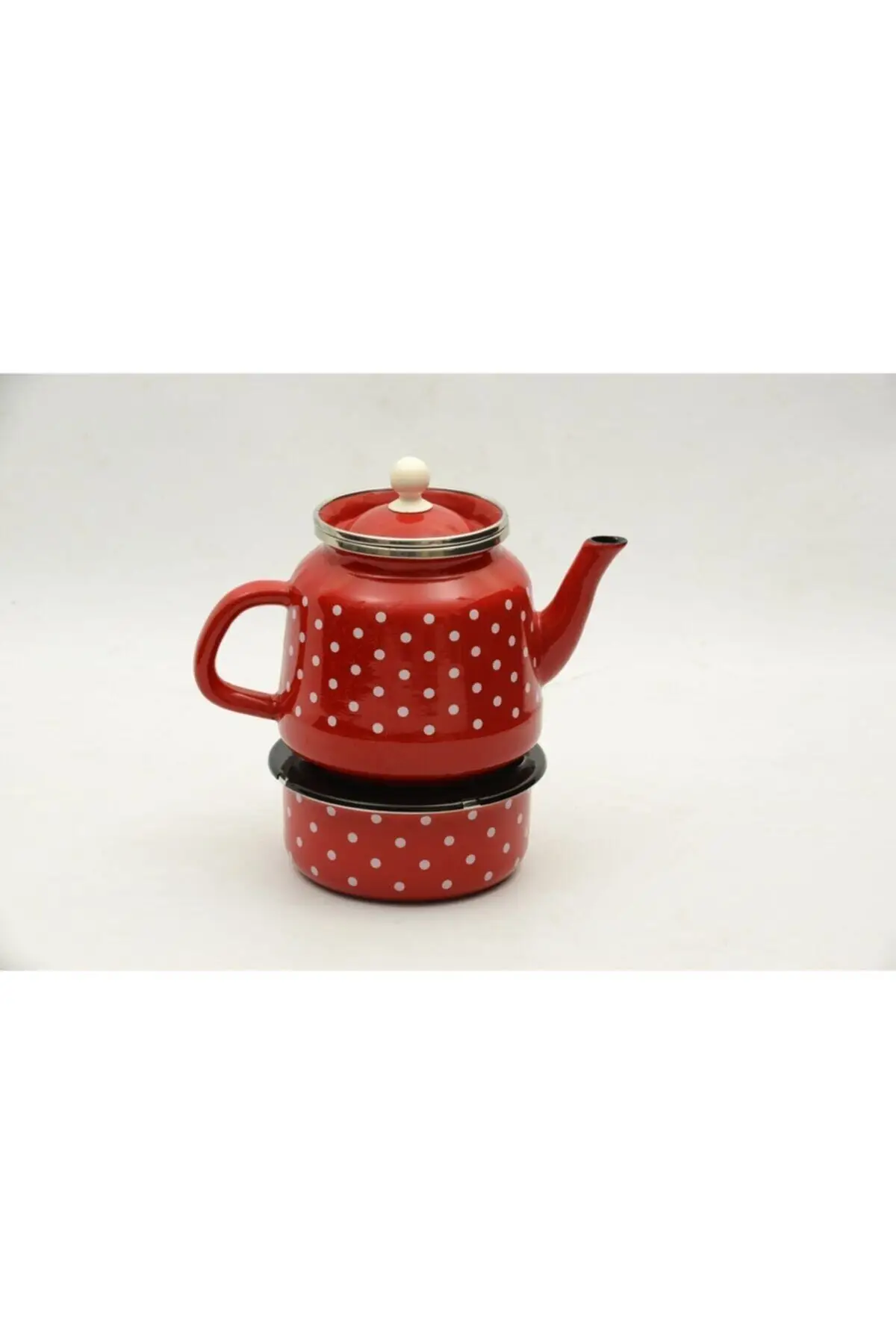 Depoexpres Isıtıcılı Enamel Teapot Red with White Polka Dots On Isıtıcılı Enamel Teapot