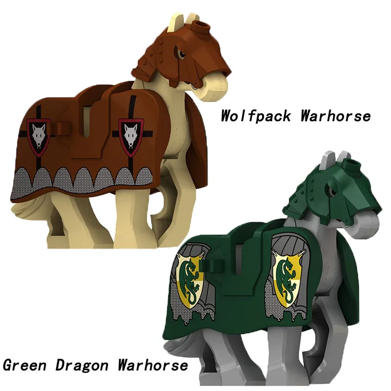 Medieval Military Castle War Horse Building Blocks Green Dragon Forest Wolf Knight War Warrior Accessories Weapon Bricks Toy Boy