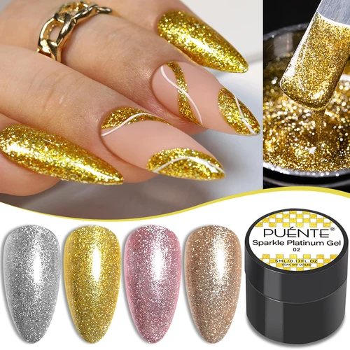PUENTE Sparkle Platinum Gel Esmalte de uñas 5ML Brillante Oro Plata Pintura con purpurina Gel Dibujo Barniz semipermanente para Manicura