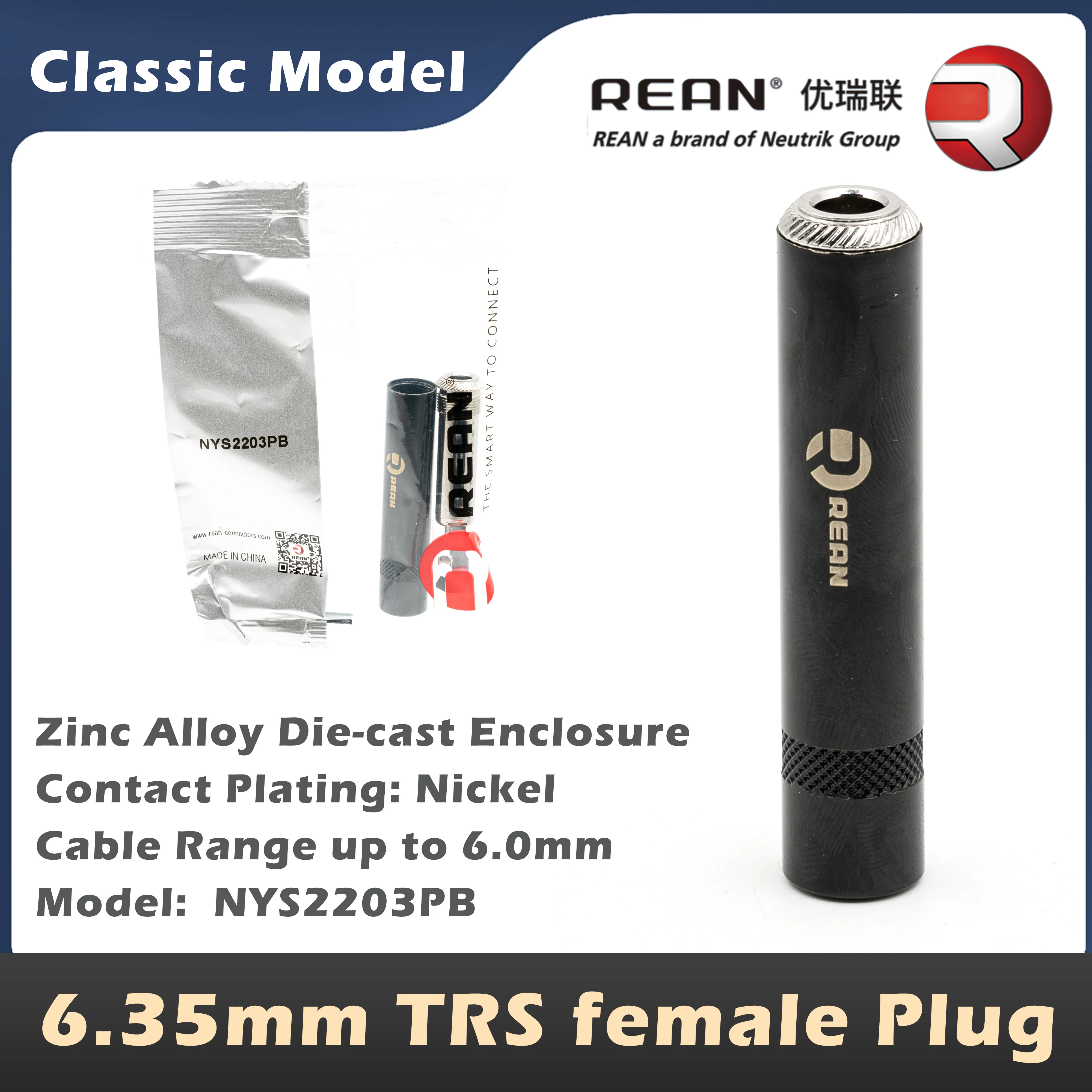 Neutrik's REAN 6,35 mm stereo TRS-audiostekker 6,35 mm mono TS audiokabelstekker 1/4 "telefoonstekker aansluitingen NYS201D NYS202D