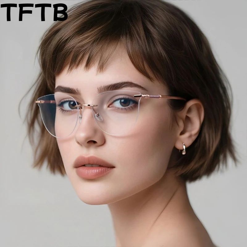 

TFTB Fashion Trend Women Cat Eye Rimless Glasses Retro High-end Simple Small Size Optical Prescription Eyeglasses Frame 82208