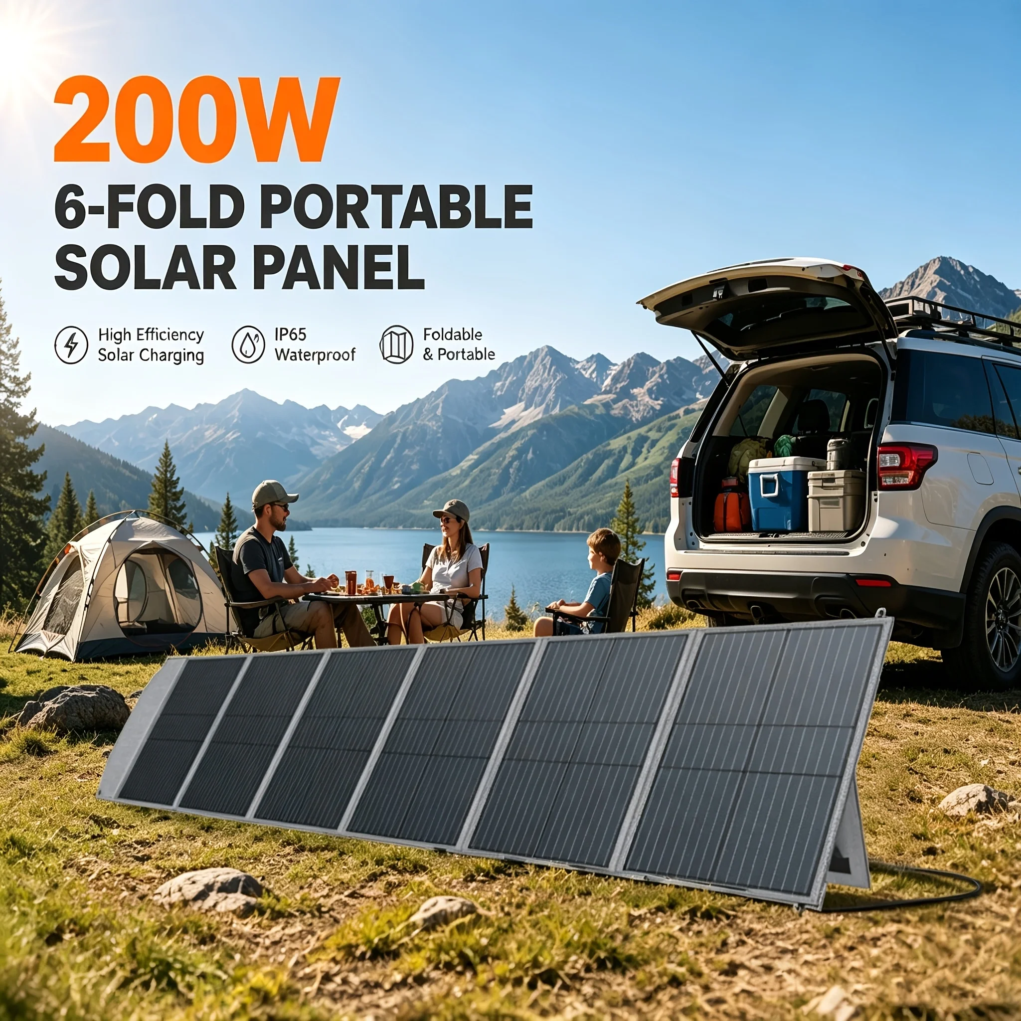200W Portable Solar panel，High EfficiencySolar Charging IP65 Waterproof Foldable Solar Charger for Power Station, RV &