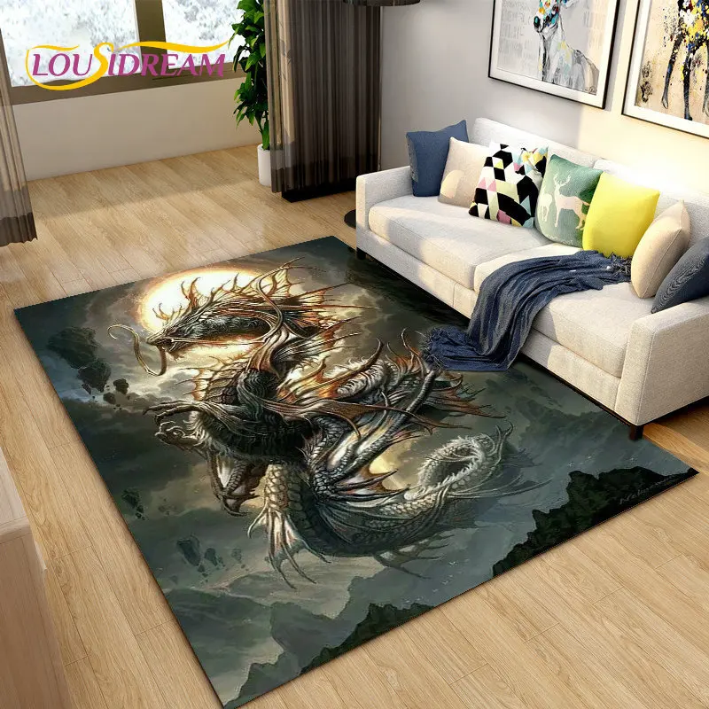 3D Mysterious Dragon Area Rug,Carpet Rug for Living Room Bedroom Sofa Doormat Decoration,Children Play Game Non-slip Floor Mat