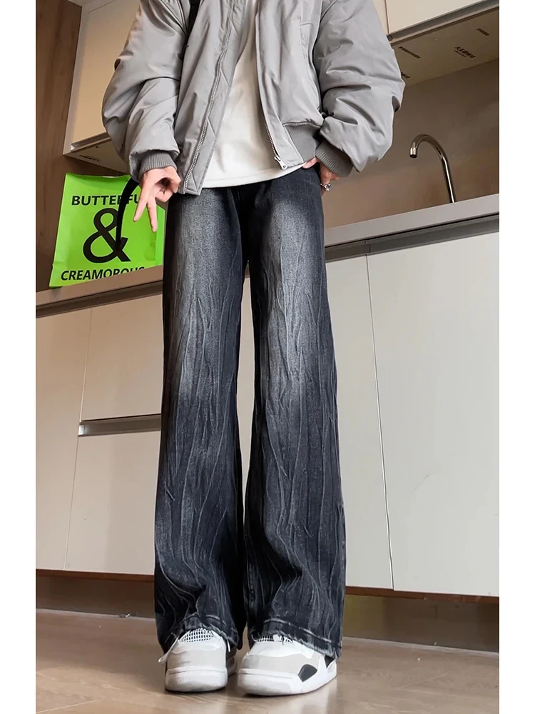 

Мужские джинсы Ele Straight Leg с узором в виде молнии, с высокой талией, длинные брюки, зауженные джинсы-буткэт из денима, молодежные, стильные