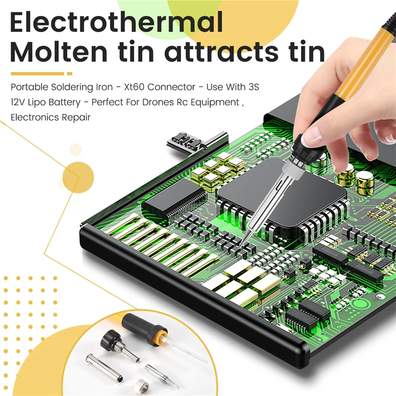 مكواة لحام محمولة من LICE - موصل Xt60 - تستخدم مع بطارية ليبو 3S 12V - مثالية لمعدات الطائرات بدون طيار Rc والإلكترونيات Repa