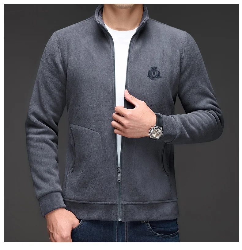 سترة عصرية للخريف والشتاء للرجال بياقة واقفة سترة دافئة بسحاب مخملي معطف مطرز بعلامة تجارية رائعة