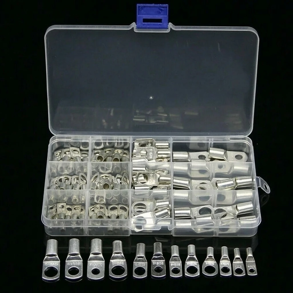 Copper Cold Press Terminal Connector Peep Hole Design 100Pcs Set For Electrical Wiring