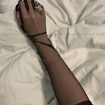 Moda sexy luvas transparentes mulheres pura tule malha fina casamento condução clube festa de formatura dança vestido etiqueta luva longa