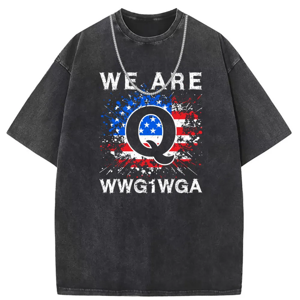 We Are Q Wwg1wga Patriotic Special Long Sleeve Personalized Sweatshirts Women Tshirt Washed Custom Sportswears Summer