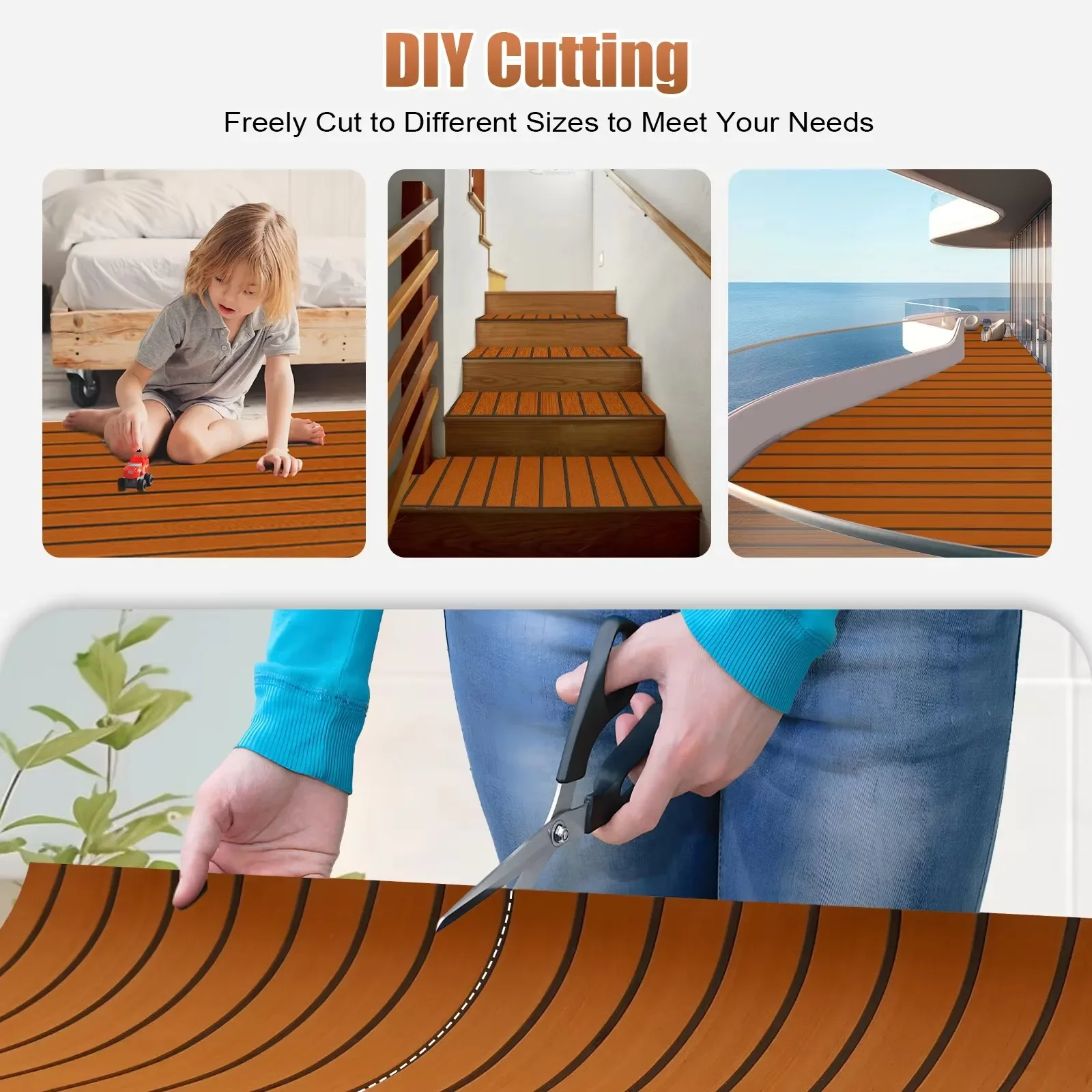 

106*35" Teak EVA Foam Boat Yacht Flooring Mat Deck Carpet Self-Adhesive Floor Mat Waterproof Yacht Flooring Sheet Pad