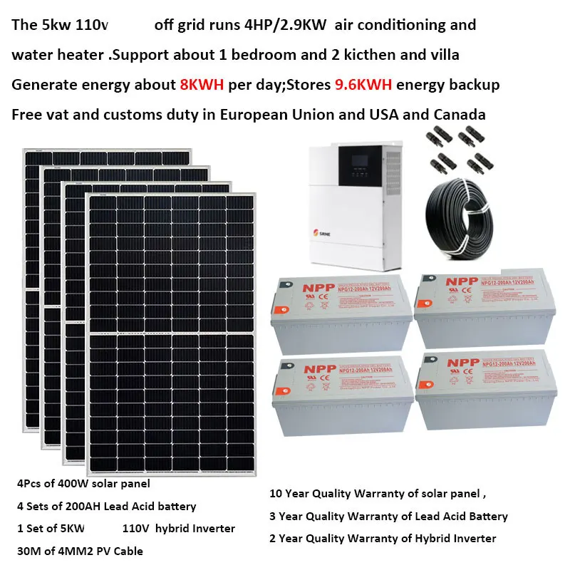 

Solar System For Home Complete Kit 5000W 5kW 220V 110V Lead Acid Gel Battery Off Grid System MPPT UPS Hybrid Inverter Farm House