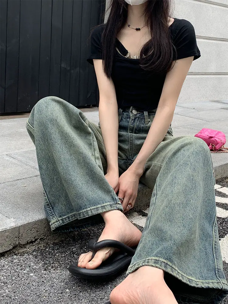 Jeans Woman Women'S Clothing Autumn Low Rise Waistedster Y2K 2000S Vintage Retro Female Denim Fashion Basic Trend Popular