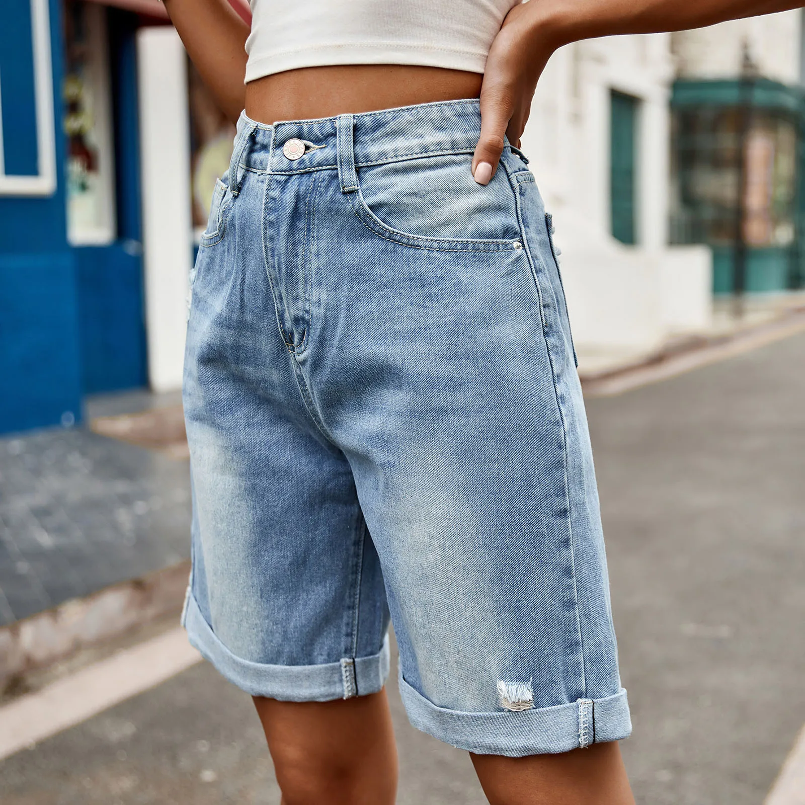 2024 Summer Plus Size Denim Shorts Indie Style Women Casual Loose Elastic High Waist Wide Leg Straight Short Jeans Streetwear