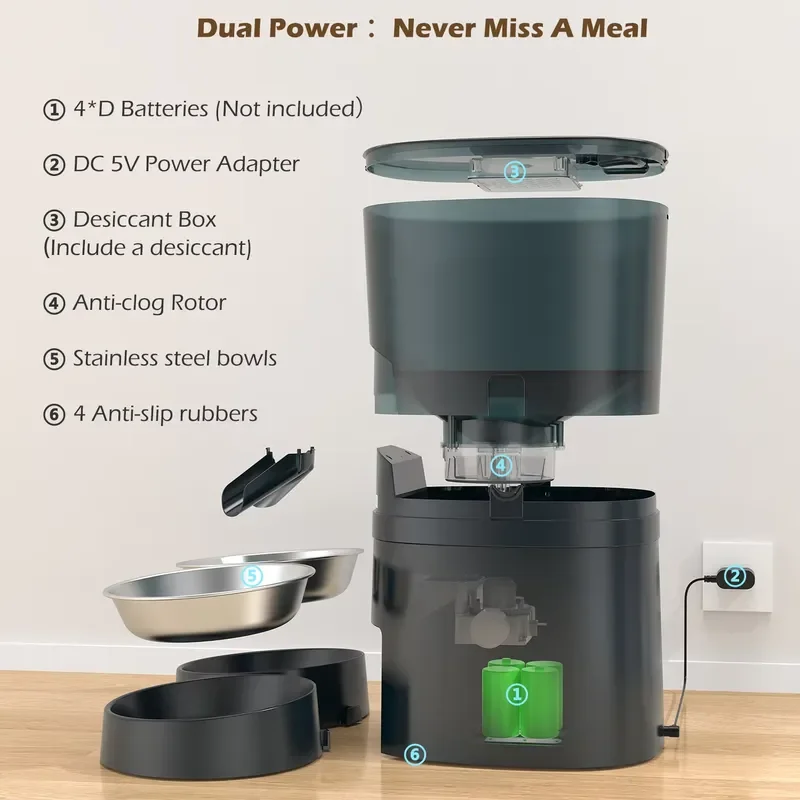 Automatic Pet Cat Feeder for Large Kibble with Motor Reverse Design Food Dispenser 7L Hopper Dog Feeder with Timer
