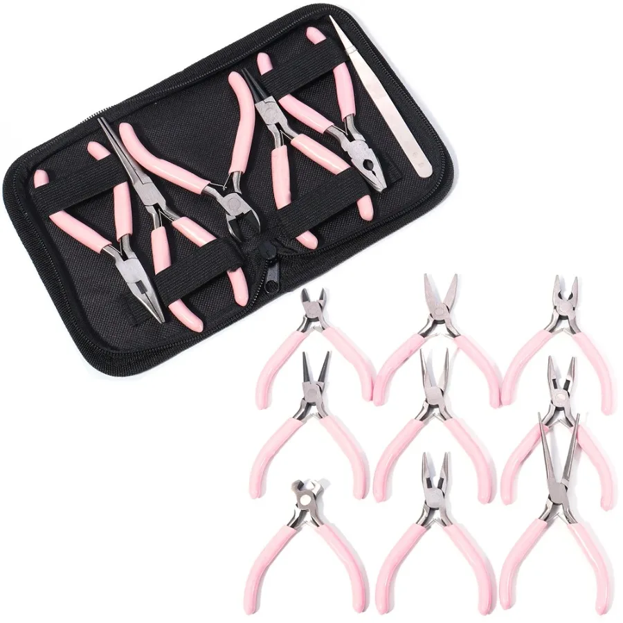 Portable Pink Color Stainless Steel Pliers Tools Round Nose Cutting Wire Pliers For Crafts Beading DIY Jewelry Making Supplies
