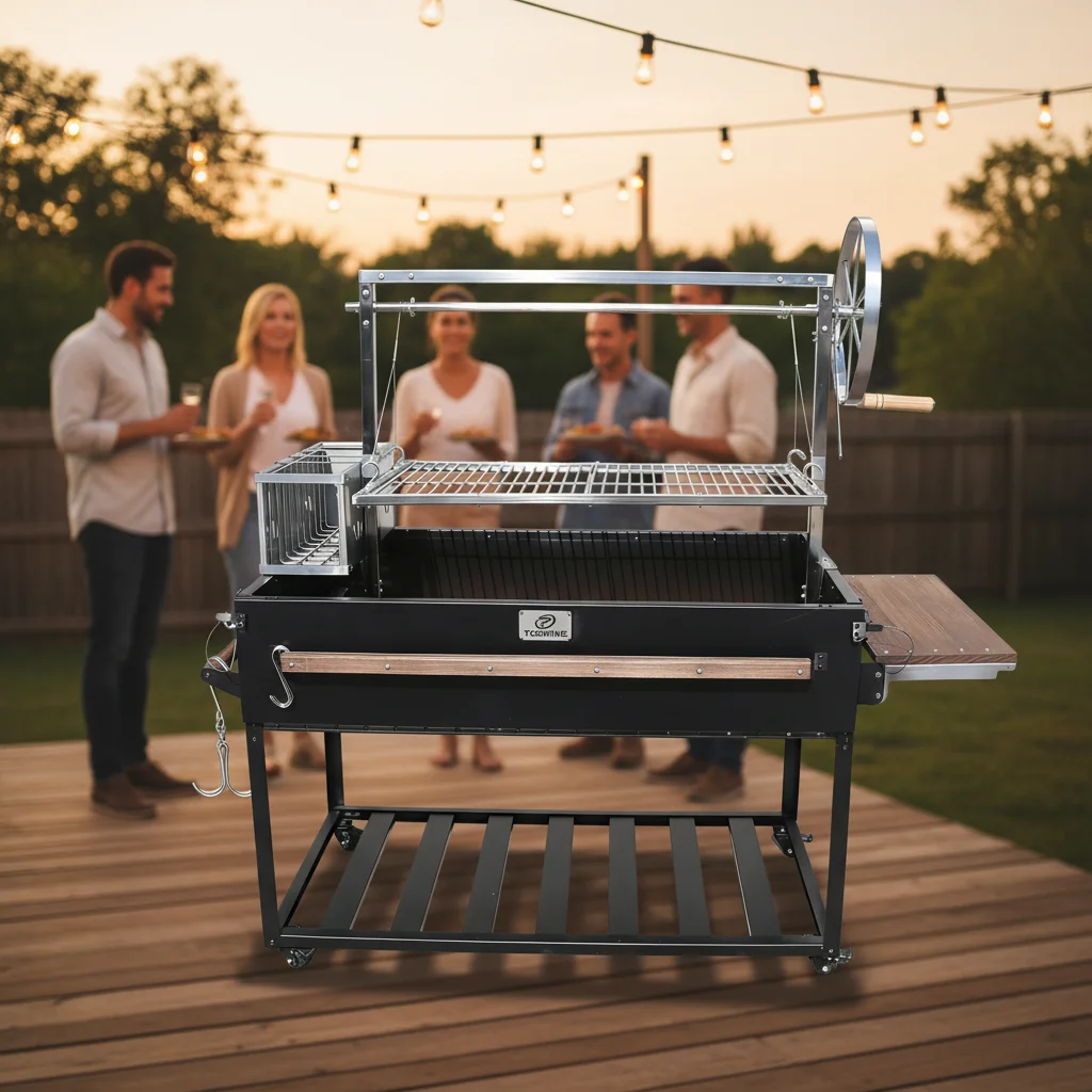 Portable  Grill with Adjustable Height Folding Trolley Easily Assembled Stainless Steel Charcoal BBQ Pit