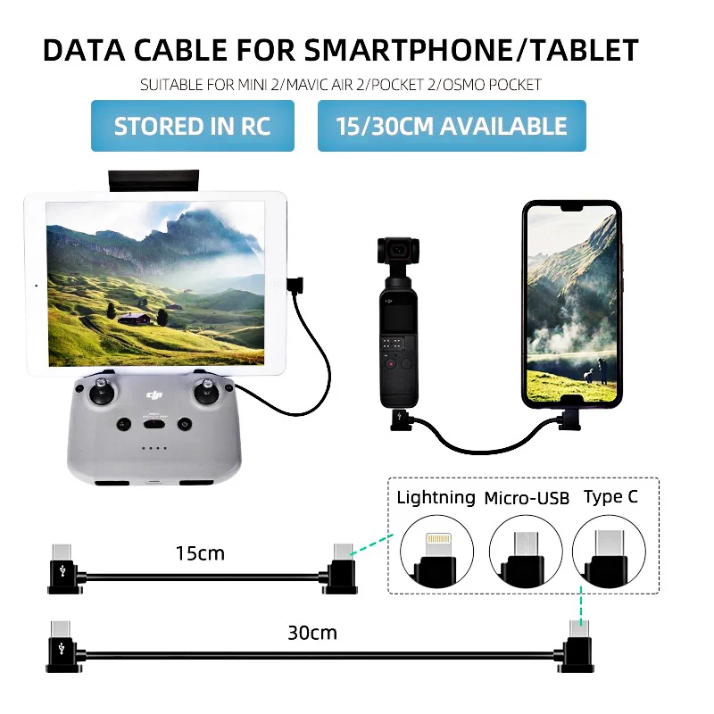 3-in-1 PD Fast Charging Cable Type-C/Lightning/Micro USB 30cm for DJI Mini 3 Pro/Mini 2/Mavic Air 2S/Pocket 2 Drone Accessories view 2