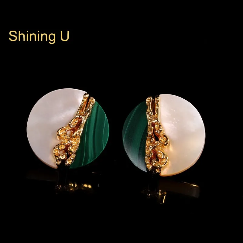 

Shining U S925 Silver Shell Malachite Jewelry Set Stud Earrings Ring for Women Fine Jewelry Anniversary
