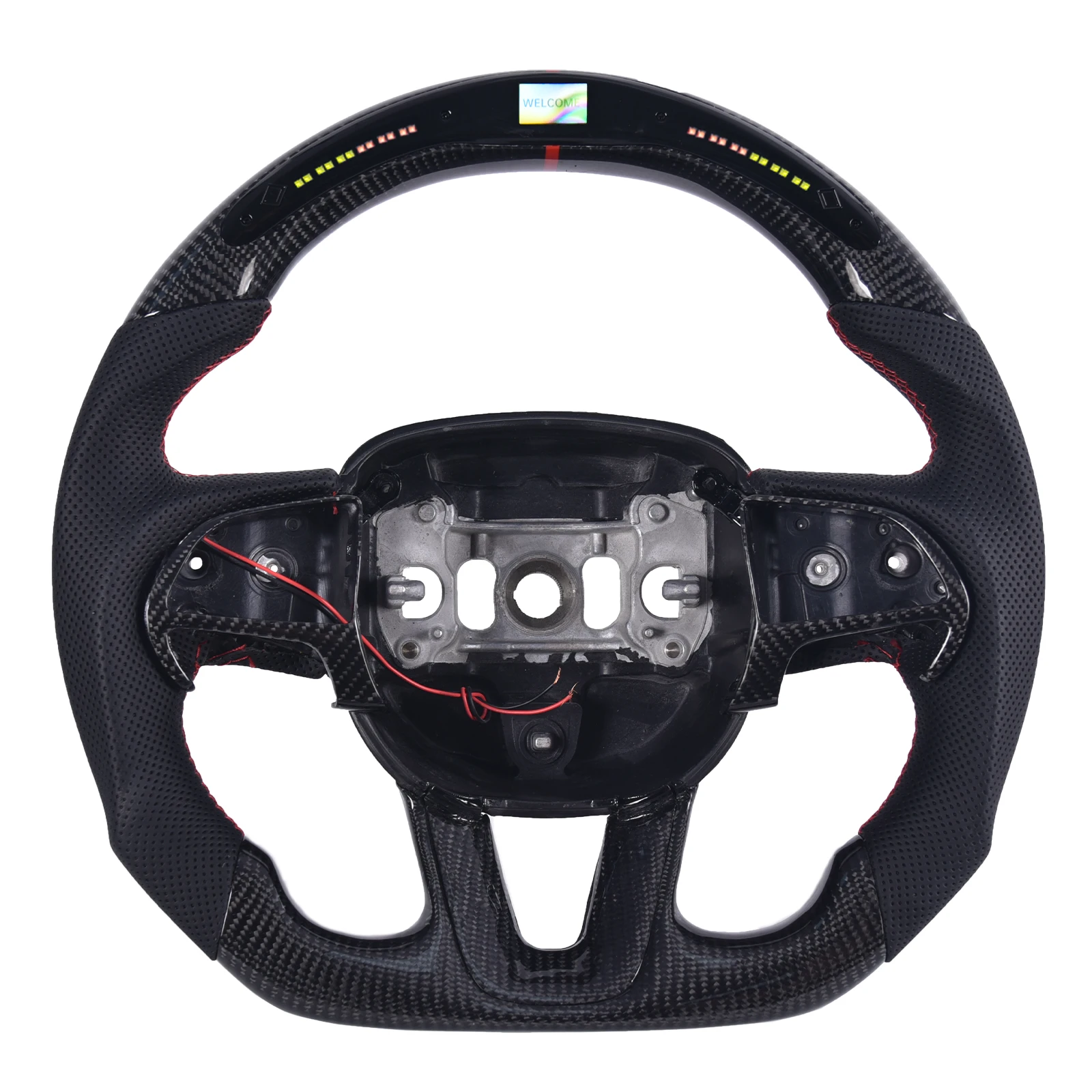 . Fiber Steering Wheel for Dodge Charger/Challenger/Durango and for Jeep Grand Cherokee 2015-2020 D-Shape Flat Bottom