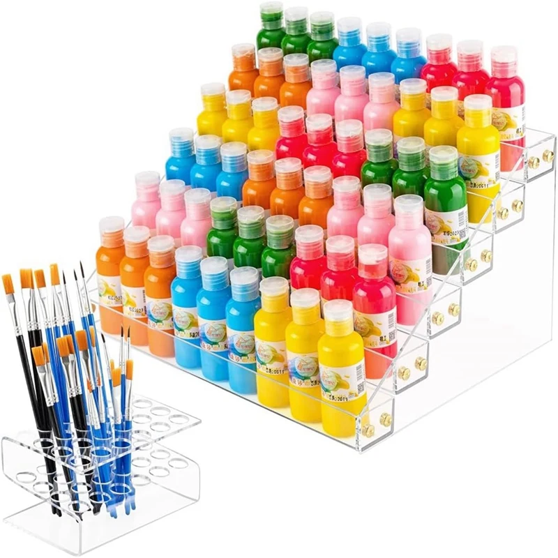 

6-Tier Acrylic Paint Storage Box, 24-Slot Paint Brush Holder For Storing 2 Oz Paint Bottles, Paint Tubes Durable Easy Install