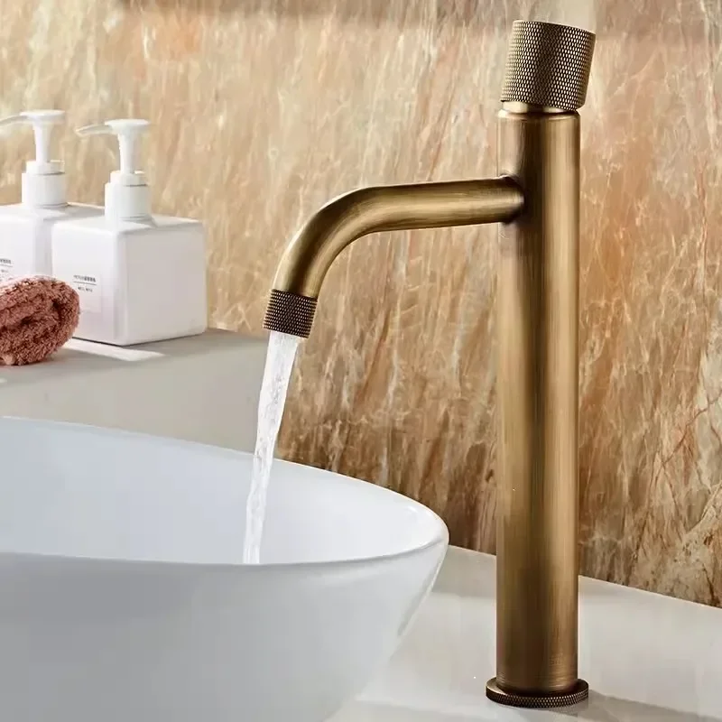 basin faucet antique bronze hot and cold brass sink