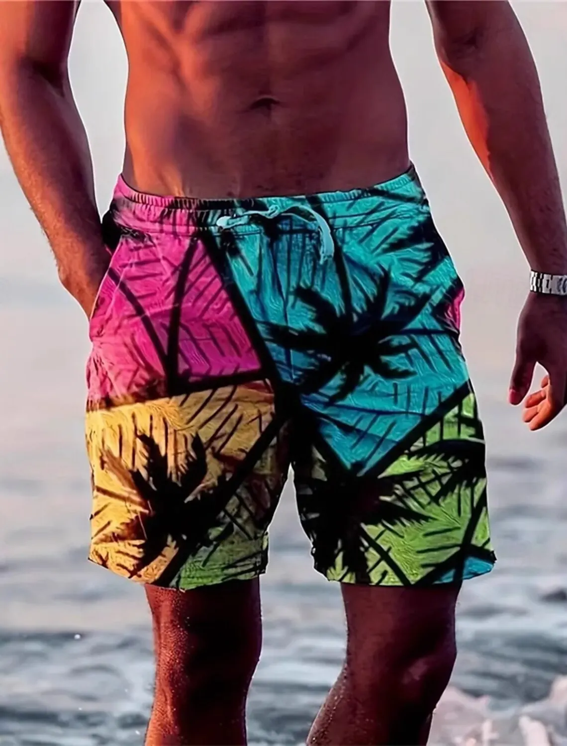 

Men's Hawaiian swimming trunks 3D stitching printed beach shorts quick-drying outdoor leisure sports shorts swimwear men's short