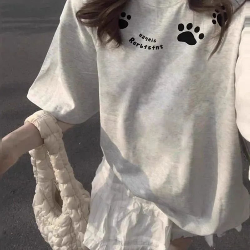 女性の綿半袖 Tシャツユニークなデザイン Y2k カジュアル女性服アメリカンスタイル通気性ルーズフィット夏トップ